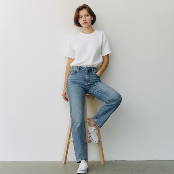 baldwin Denim - BLDWN Vintage Straight Denim 100% Cotton Women's Button Zip Pockets Vintage Blue